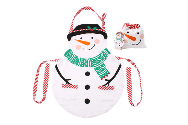 Snowman Kids Christmas Apron with Matching Drawstring Bag - Culzean Gifts
