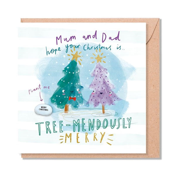 Card With Magic Growing Bean - Christmas Mum And Dad