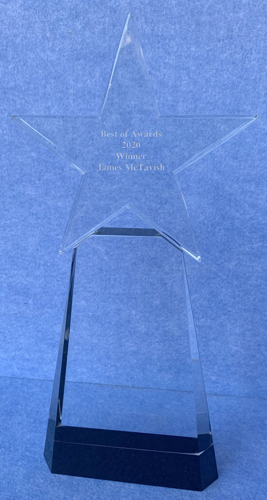 Star Shaped Engraved Personalised Glass Trophy on Plinth