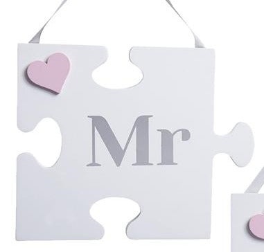 Pair Of Mr And Mrs Jigsaw Themed Plaques - Culzean Gifts