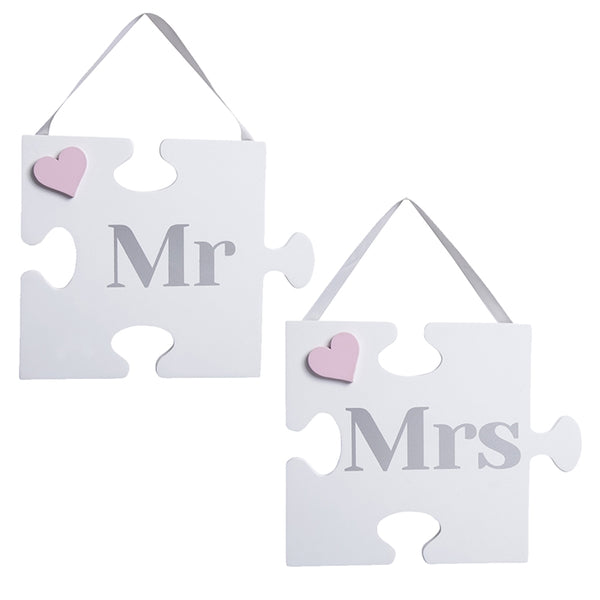 Pair Of Mr And Mrs Jigsaw Themed Plaques - Culzean Gifts