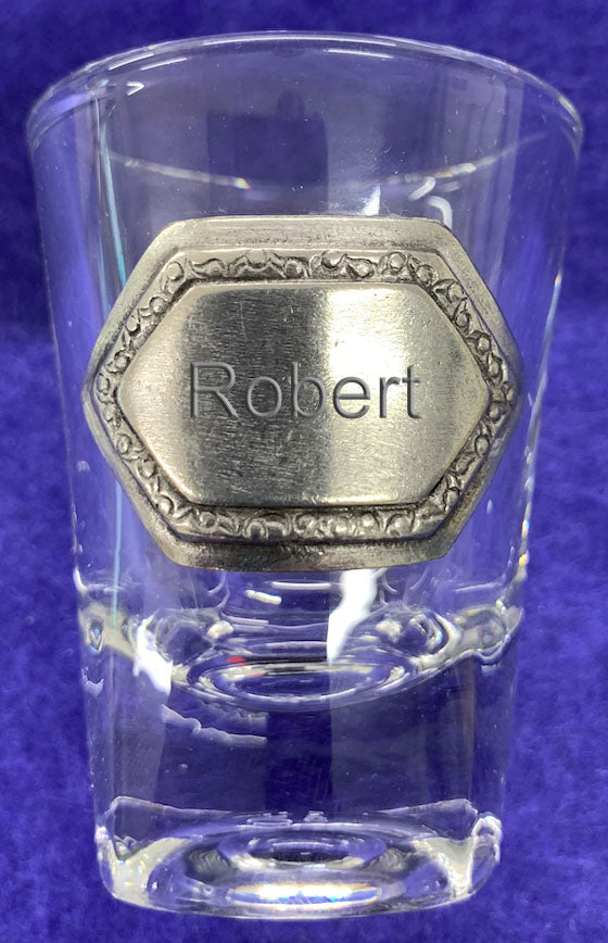 Personalised Shot Glass with Pewter Engraving Panel