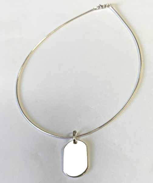 Sterling Silver Rope Necklace with Polished Silver 925 Rectangle Pendant - Available Personalised Engraved