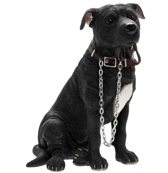 WALKIES STAFF BLACK SITTINGStaffordshire Bull Terrier model figure