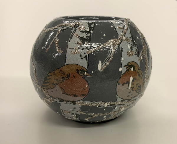 Christmas Winter Robin Ceramic Circular Candle Holder - Culzean Gifts
