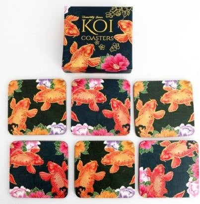 Set Of 6 Wooden Koi Fish Design Coasters