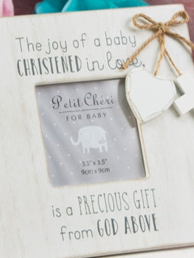 MDF Christening Frame With Hanging Tags 19cm