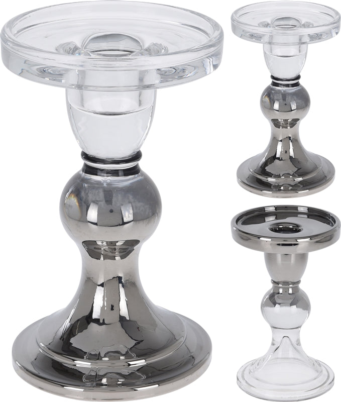 Grey And Clear Candle Holder