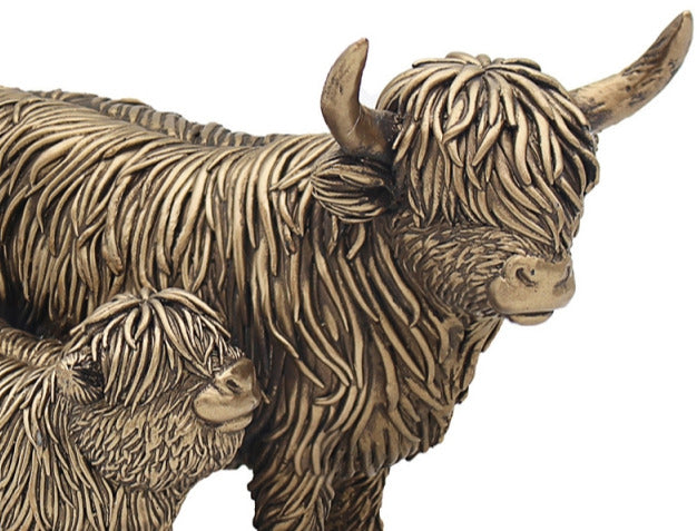 Bronzed Highland Cow And Calf Ornament