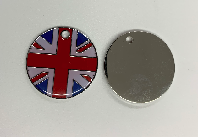  Engraved 25mm nickel plated flag design pet tags.union jack 