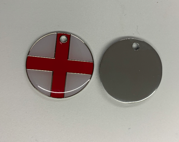  Engraved 25mm nickel plated flag design pet tags.St George cross