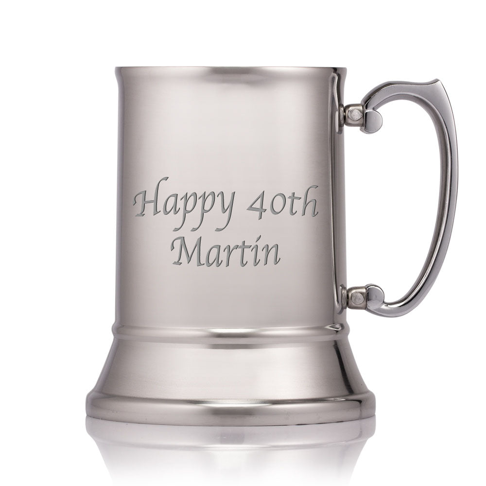 Engraved Personalised Polished Stainless Steel 1 Pint Tankard