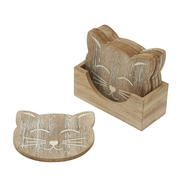 Cat Carved Wooden Coasters