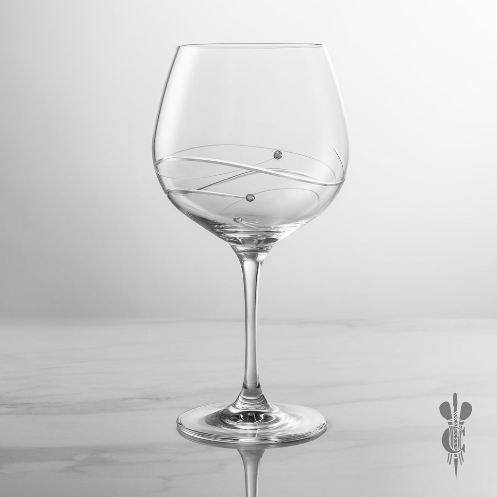 Single Diamante Engraved Personalised Gin Glass with Spiral Design Cutting - Engraved - Culzean Gifts