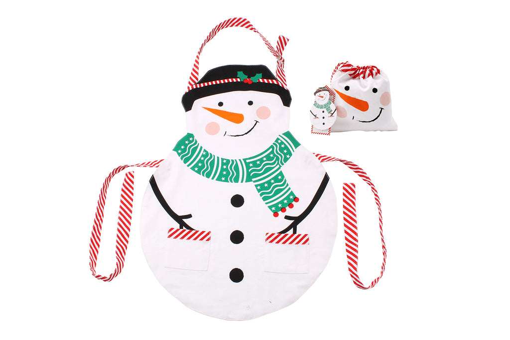 Snowman Kids Christmas Apron with Matching Drawstring Bag - Culzean Gifts