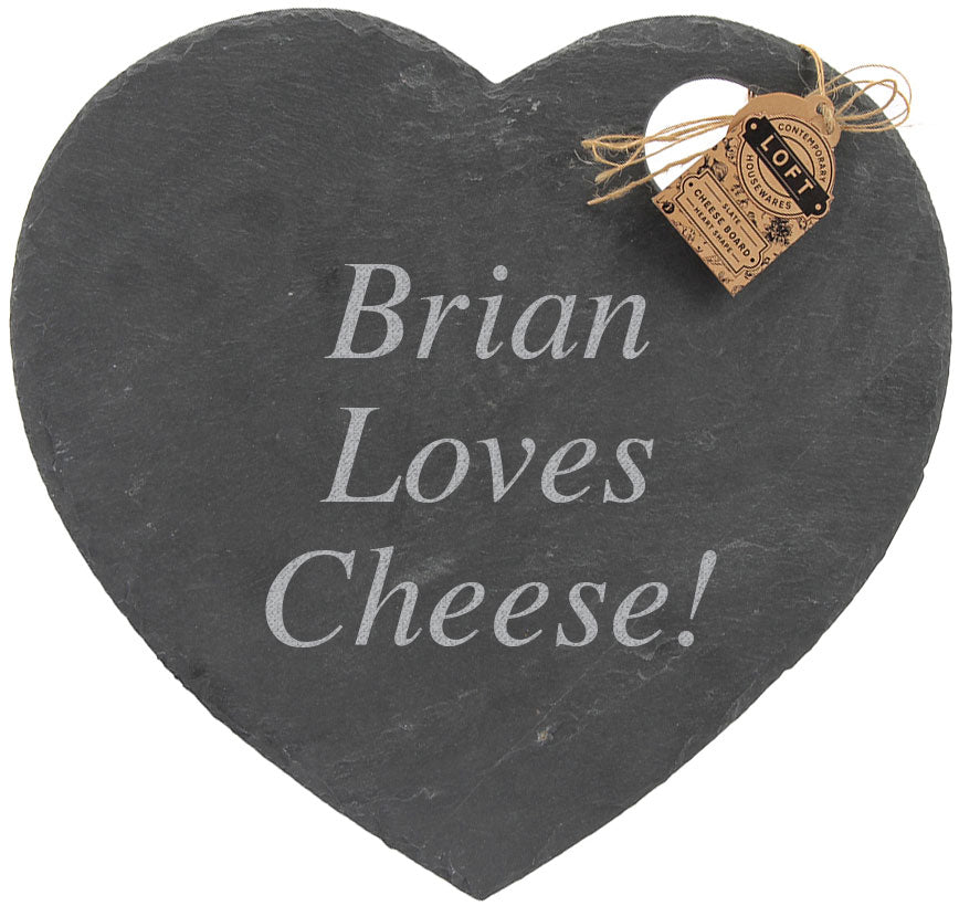 Engraved Personalised Loft Heart Natural Slate Cheese Board - Culzean Gifts