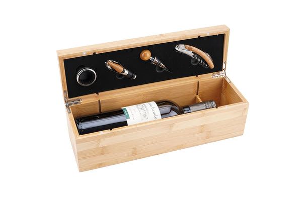 Engraved Personalised 4 Piece Luxury Wine Tools and Hinged Bottle Box - Culzean Gifts