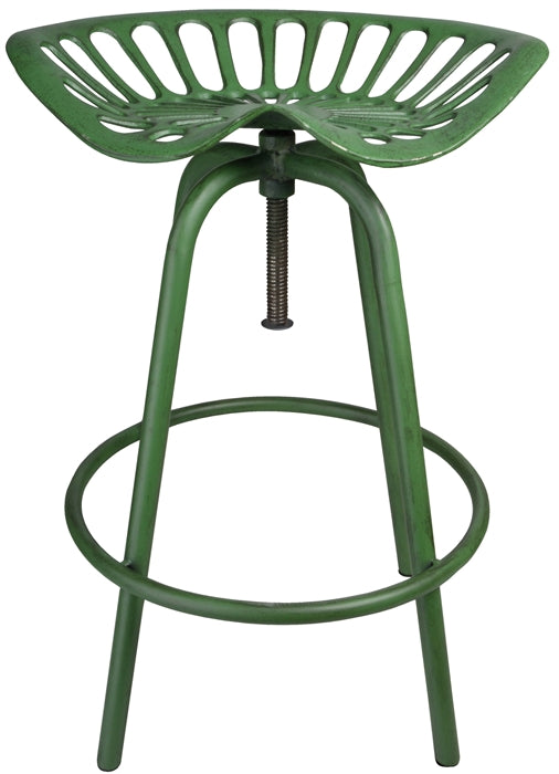 Full-Size Metal Tractor Seat Style Stool in Rustic Green