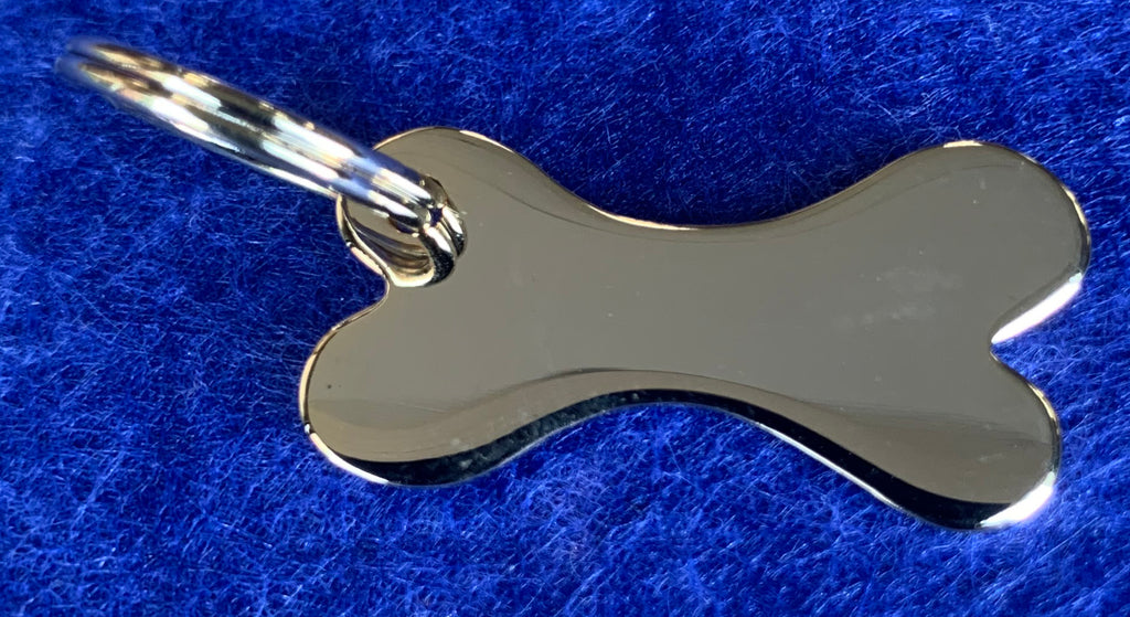 Gold Plated Small Bone Shaped Key Fob or Name Tag - Available Engraved Personalised