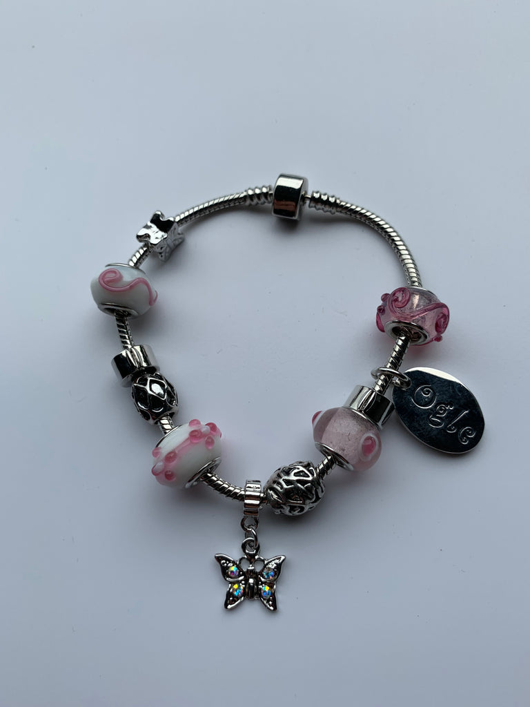 Pink Butterfly - Charm Bead Bracelet, Modern Day Design by Culzean Ogle