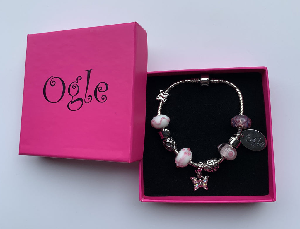 Pink Butterfly - Charm Bead Bracelet, Modern Day Design by Culzean Ogle