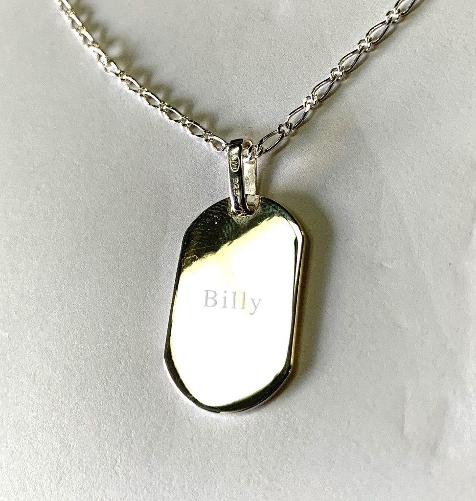 Sterling Silver Chain Necklace with Polished Silver 925 Rectangle Pendant - Available Personalised Engraved
