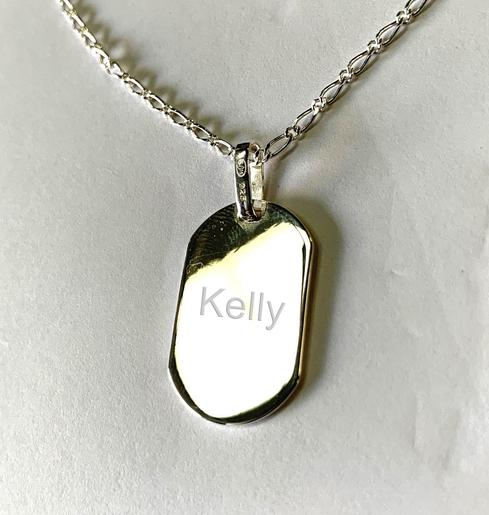 Sterling Silver Chain Necklace with Polished Silver 925 Rectangle Pendant - Available Personalised Engraved