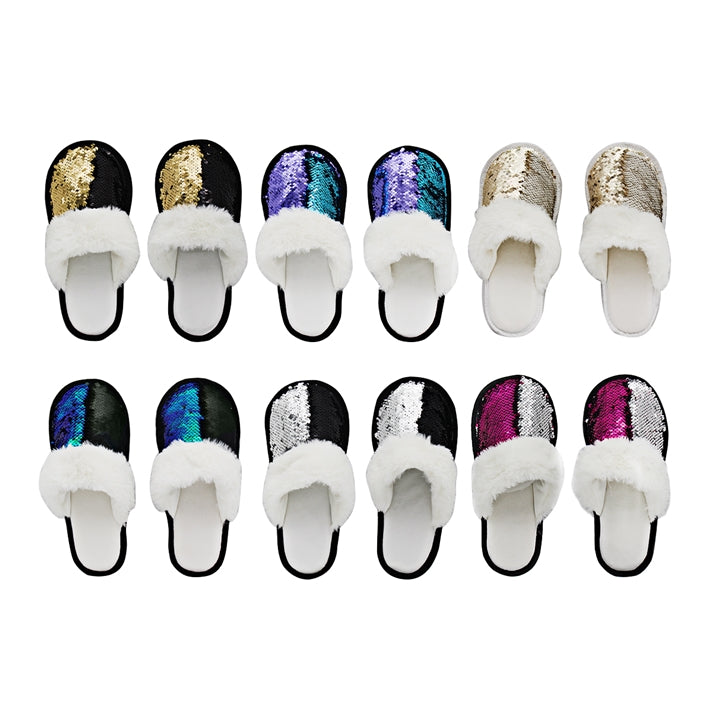 Sequinned Slippers - 6 Assorted Colours
