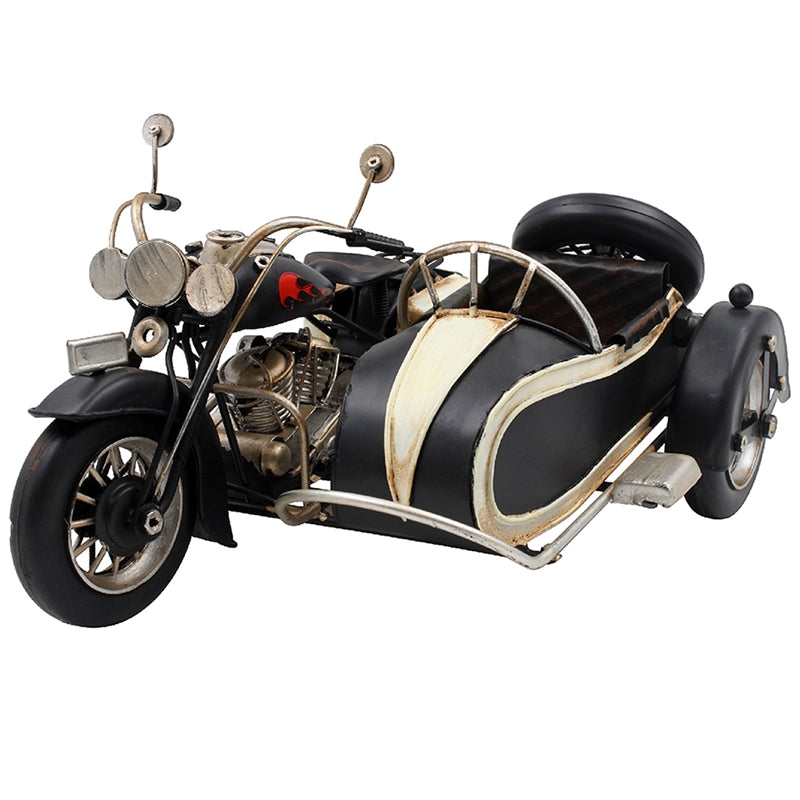 Tin Vintage Black Motorbike And Sidecar 28cm