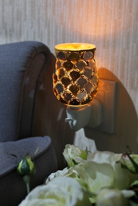 10W Plug-In Glass Wax Melter Aroma Lamp - Gold Ginko