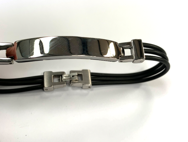 Stainless Steel & Rubber Cord Bracelet - Available Personalised Engraved