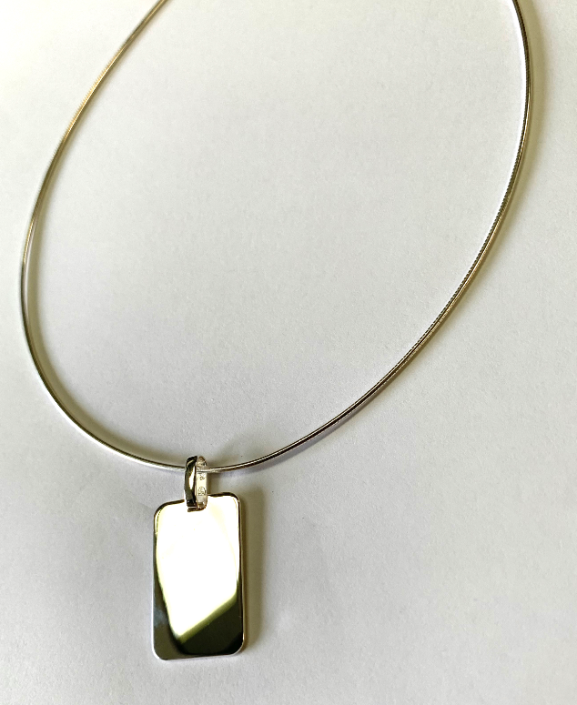 Sterling Silver Rope Necklace with Polished Silver 925 Rectangle Pendant - Available Personalised Engraved