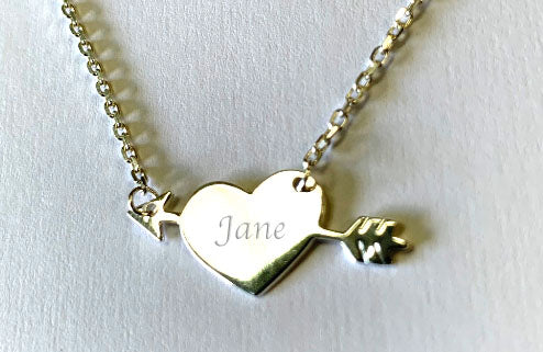 Sterling Silver 925 Necklace with Heart & Arrow Pendant - Available Personalised Engraved