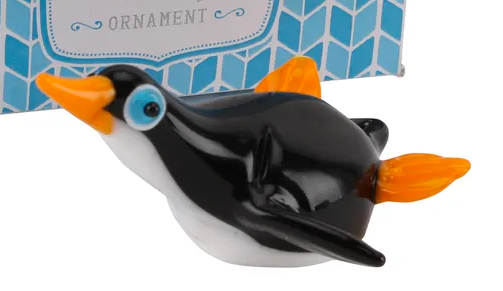 Sliding Glass Penguin Ornament 6cm