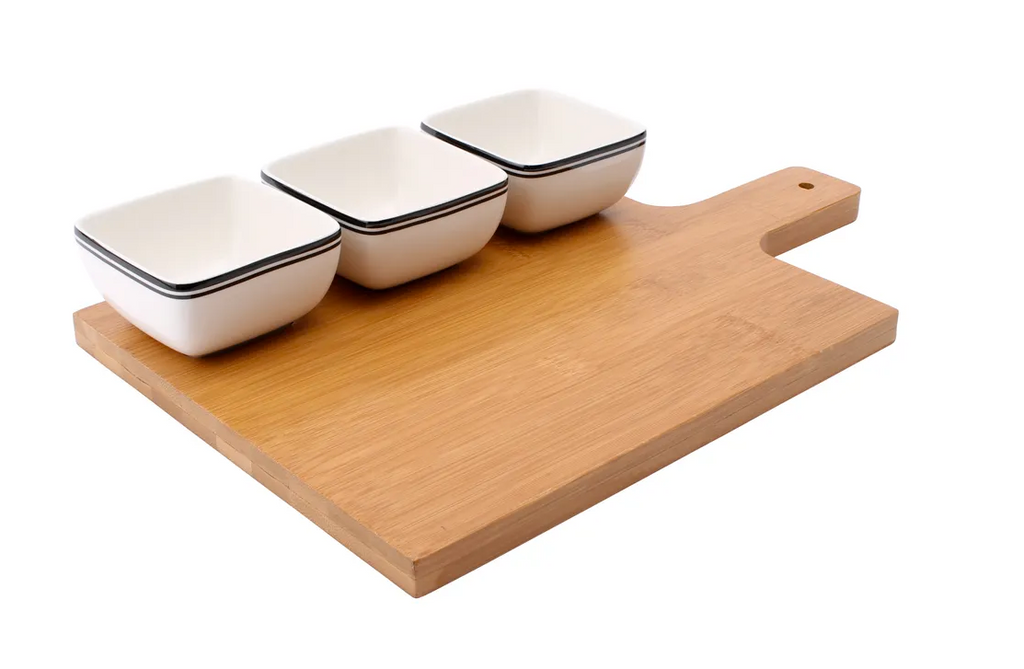 Loft 3 x Dip Dishes & Wooden Board Set