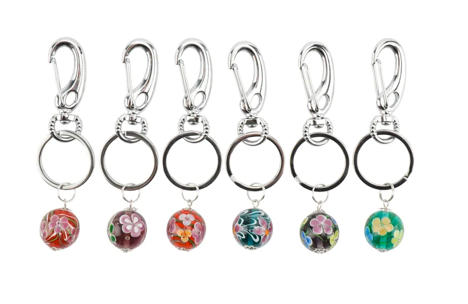 Glass Ball Keyrings with a Flower Design