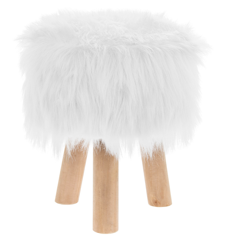 WHITE FURRY STOOL ROUND