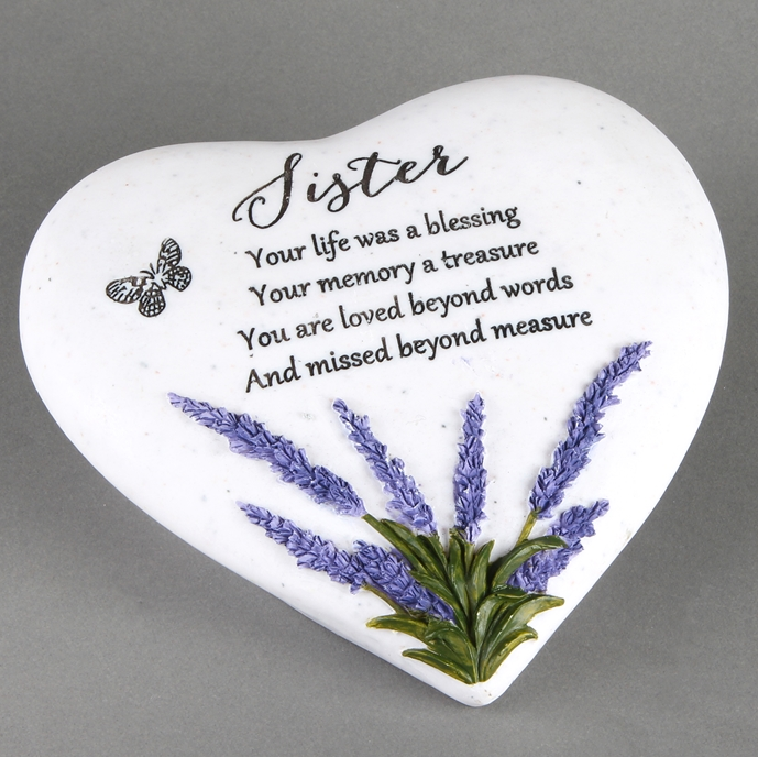 Thoughts Of You Lavender Stone Heart Sister 16cm