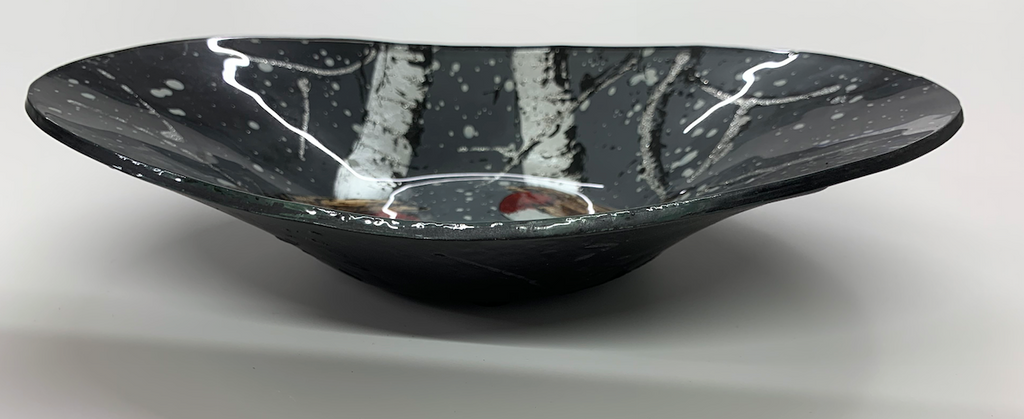 Christmas Winter Robin Large Oval Glass Bowl - Culzean Gifts