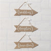 Set Of 3 MDF Arrow Plaques With Wedding, Reception And Dance Floor Text - Culzean Gifts