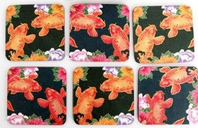 Set Of 6 Wooden Koi Fish Design Coasters