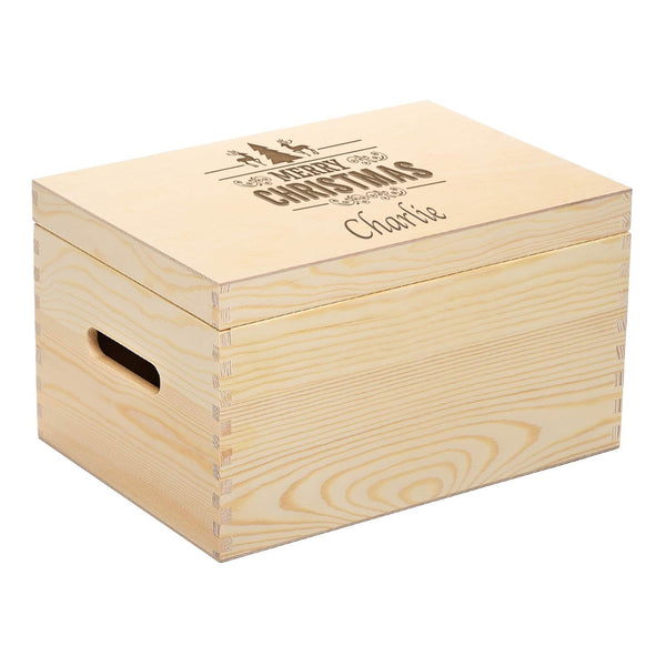 Engraved Personalised 31 x 22 x 18 cm Deluxe Wooden Pine Christmas Eve Box with Lift off Lid - Culzean Gifts